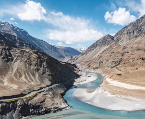 Confluence of the Indus and Zanskar Rivers in Leh Ladakh, India