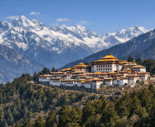 Tawang Monastery with Himalayan backdrop