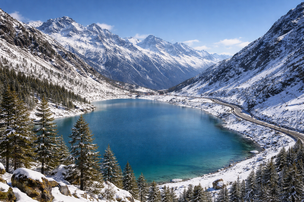 Sela Lake and snow-capped peaks