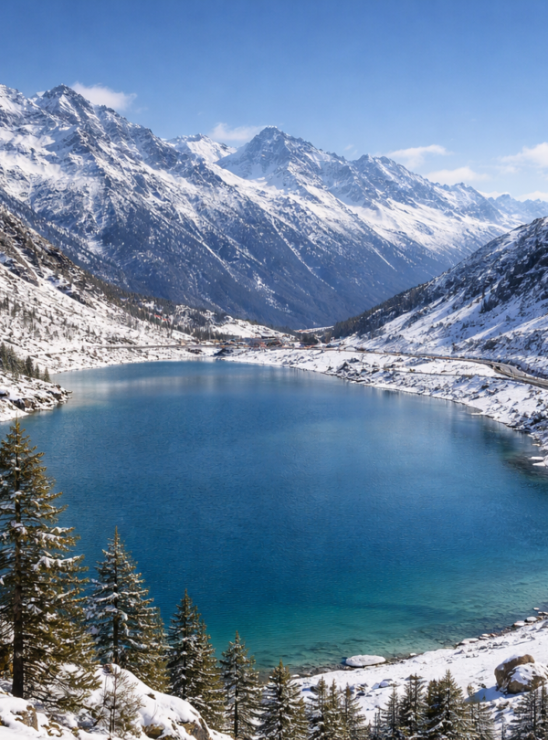 Sela Lake and snow-capped peaks