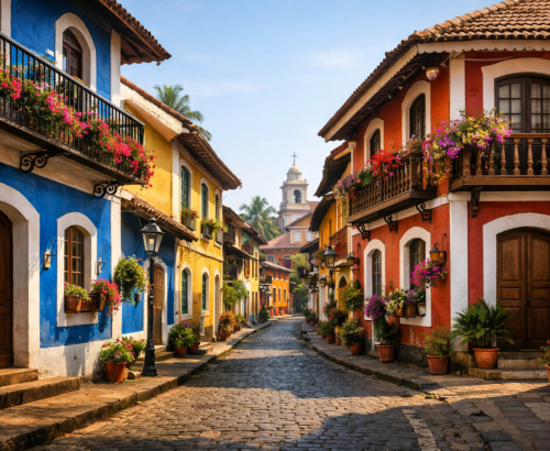 Colorful houses of Fontainhas street