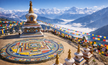 Himalayan stupa and mandala view